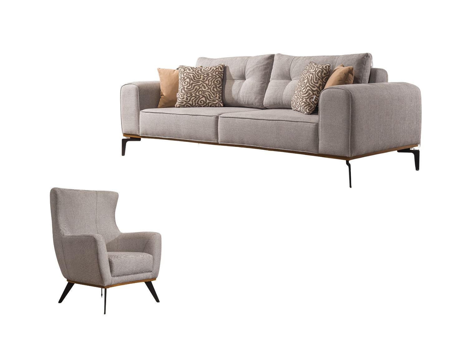 SITZGARNITUR Tubby Creme Stellvariante:3+1 - Grau, Holz (229/73/93cm) - Villa Möbel