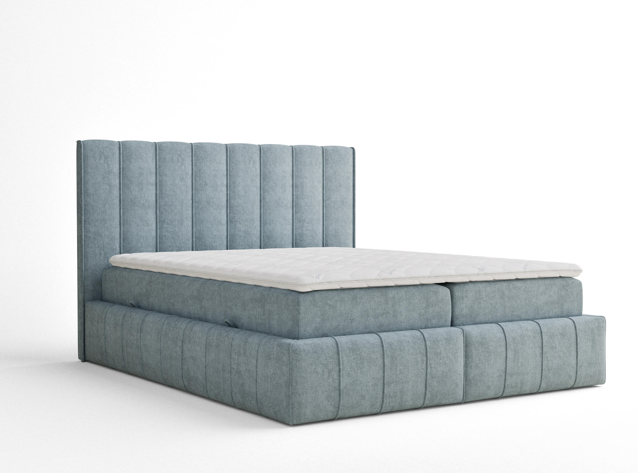 BOXBETT Moretti 160/200 cm, in Hellblau, Bettkasten, Matratze, Topper - Schwarz/Hellblau, Holz/Holzwerkstoff (140/200cm) - Maison de Reve