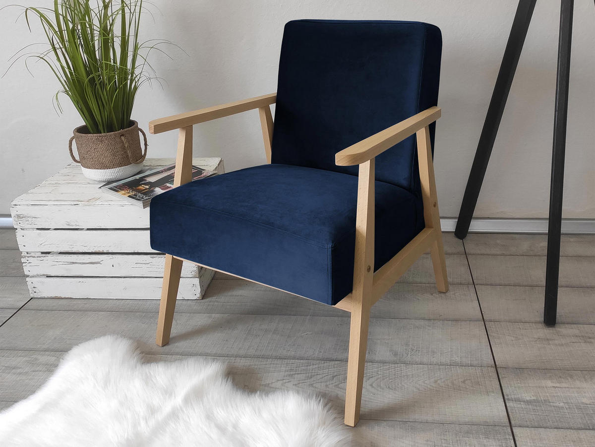 SESSEL Retro - Blau/Naturfarben, Holz/Textil (59/76/67cm) - MIRJAN24