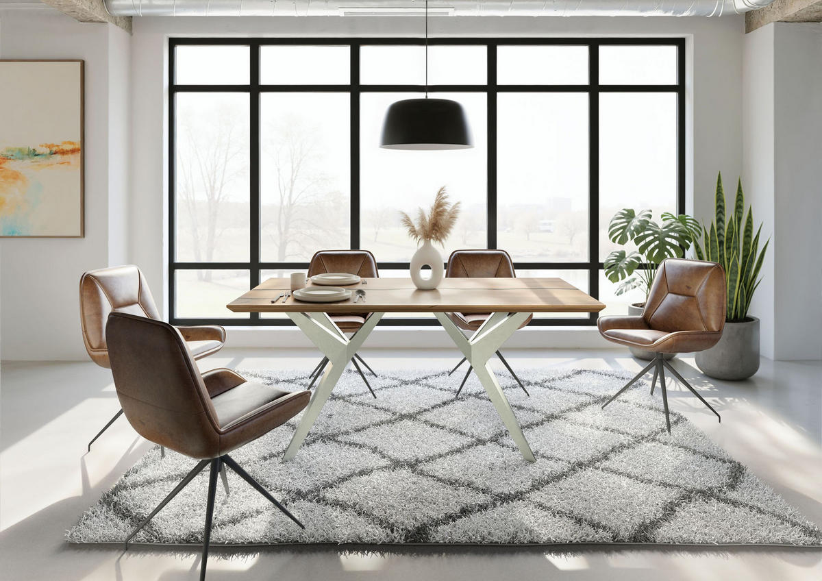 ESSTISCH Mango 180x90x76 natur lackiert / Epoxid schwarz, Sterngestell silber matt EPOXY - Naturfarben, Holz (180/90/76cm) - Massivmoebel24