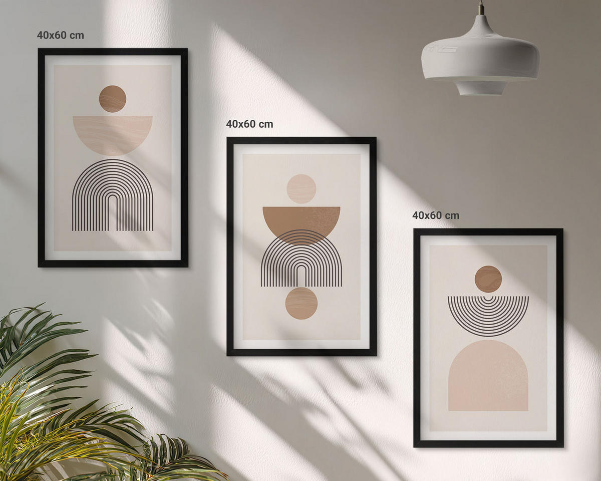 BILDER SET 3er Set - 40x60 cm Schwarzer Rahmen - Abstrakte braune Formen - Schwarz, Kunststoff (40/60cm) - TULUP