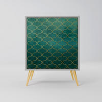 SIDEBOARD TESSELATED GREENERY, Grau, 57,5x42x75,5 cm, Goldfarbene Metallfüße - Goldfarben/Multicolor, Holzwerkstoff/Metall (57.5/75.5/42cm) - SpaceRebels