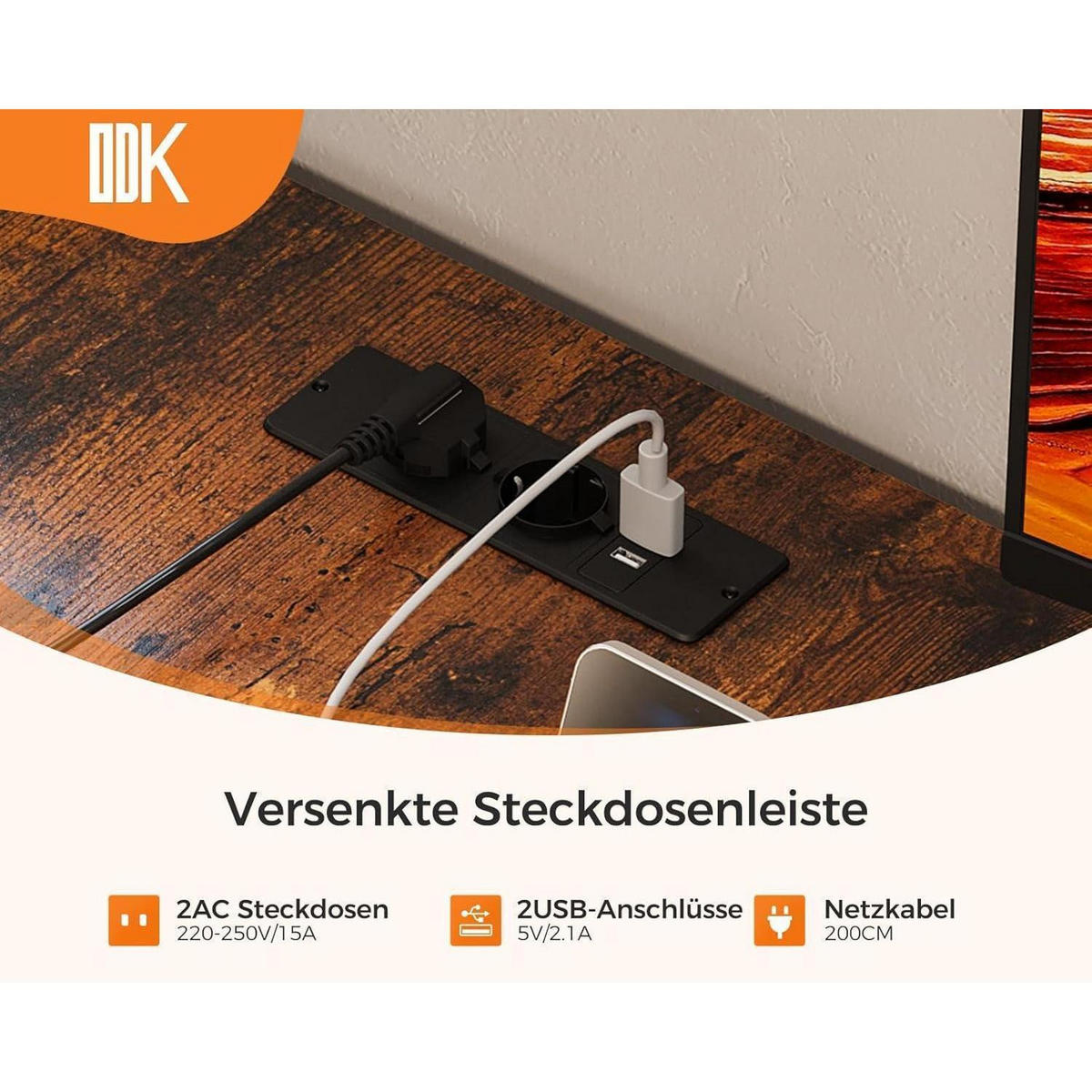 ECKSCHREIBTISCH mit Steckdose und USB 155 x 110 cm Vintage-Braun - Braun, Holzwerkstoff (110/155/76cm)