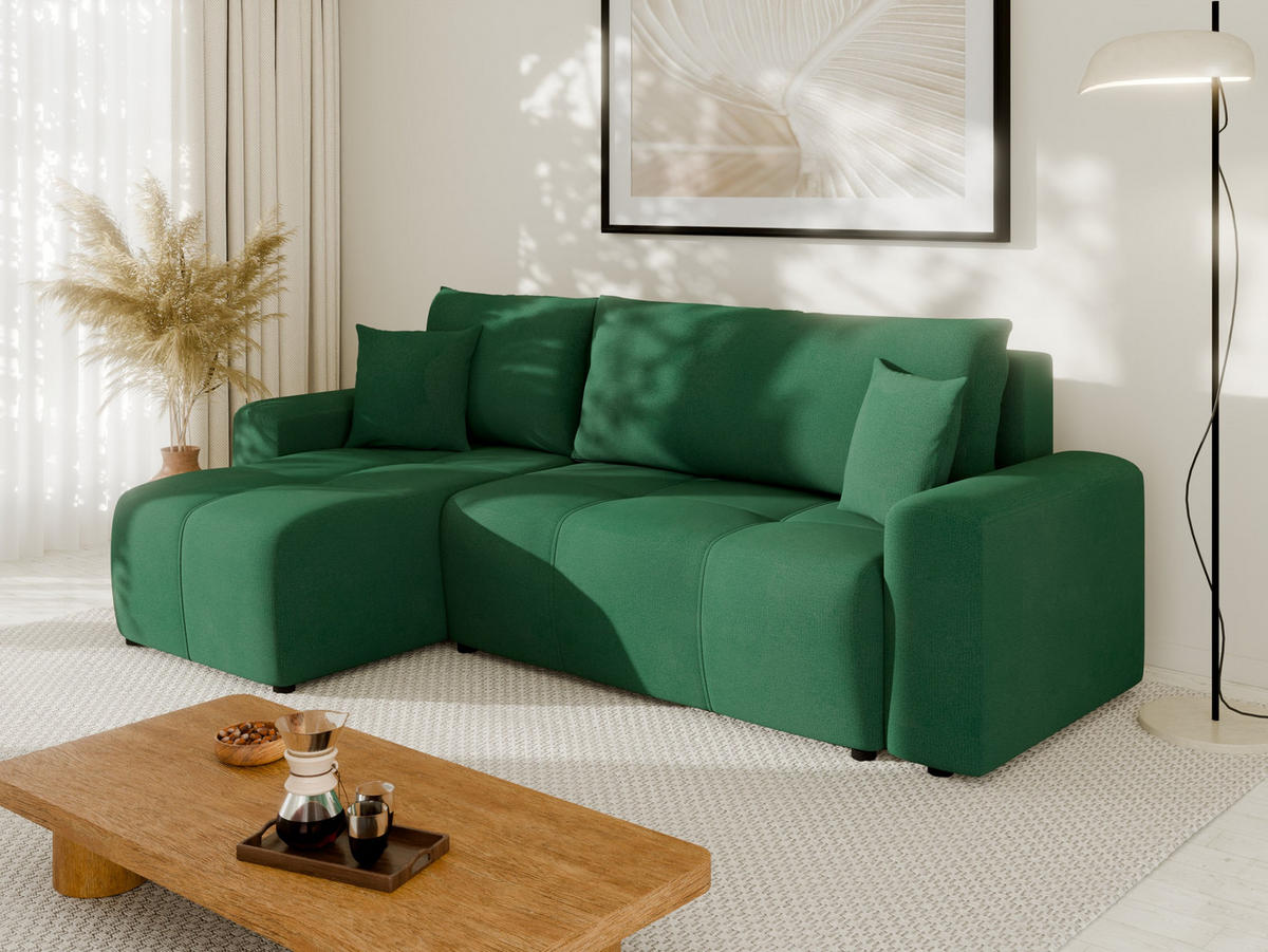 ECKSOFA Nolani mit Schlaffunktion & Bettkasten – Modern & Bequem - Smaragdgrün, Kunststoff (248/145cm) - Panda Möbel
