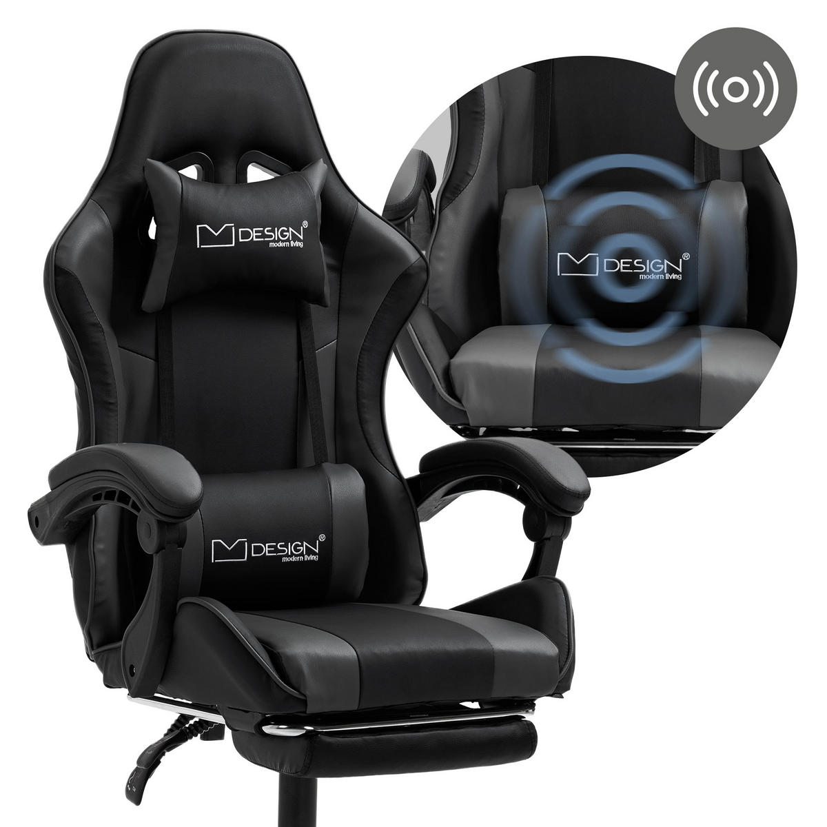 GAMING-STUHL schwarz grau - Schwarz, Metall (62/128/62cm) - ML-DESIGN