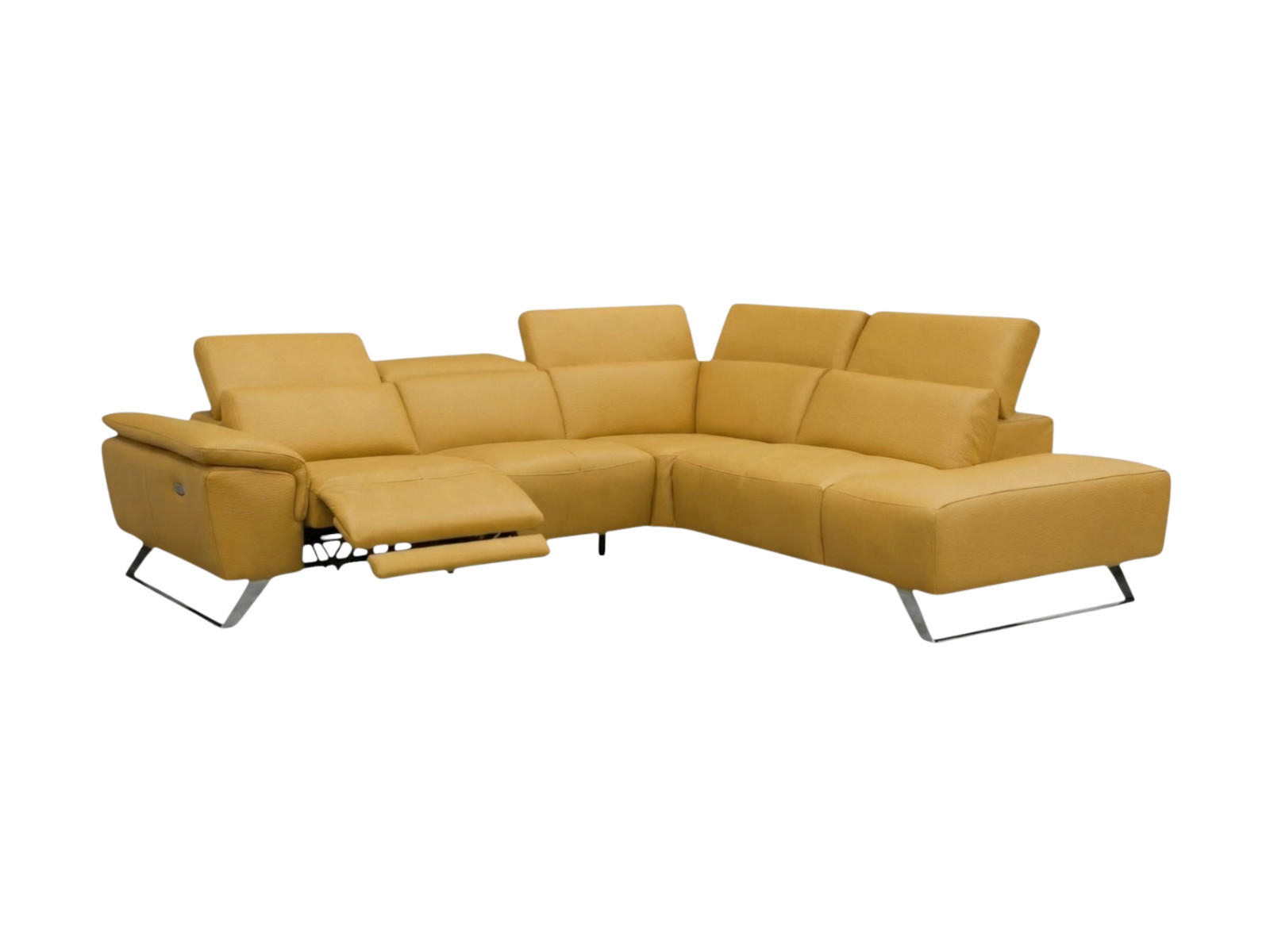 ECKSOFA Predator Echtleder mit 1 x Relaxfunktion Senfgelb - Gelb, Leder/Metall (270/230cm)