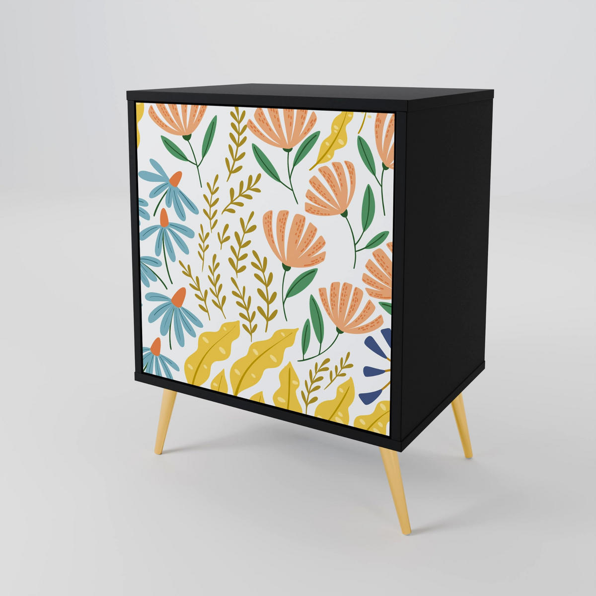 SIDEBOARD HELLO SPRING, Schwarz, 57,5x42x72,5 cm, Schwarze Metallfüße - Multicolor/Schwarz, Holzwerkstoff/Metall (57.5/72.5/42cm) - SpaceRebels