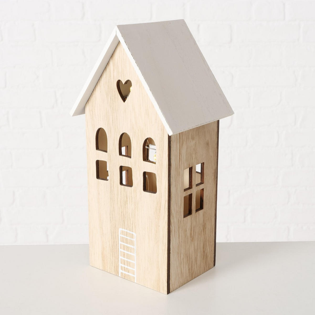 HOLZDEKORATION Aldea mit Beleuchtung, 2 Häuser - Beige, Holz (11/25/12cm) - Boltze Home