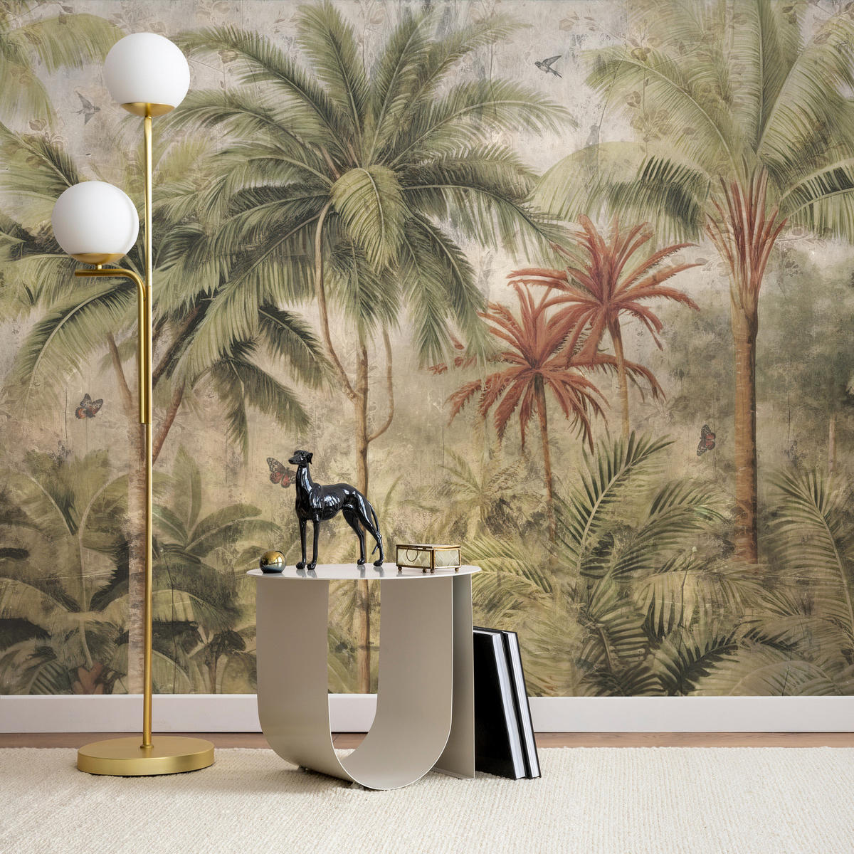 FOTOTAPETE Dschungel Tropische Pflanzen Beton Vintage 300x210 - Beige/Orange, Papier (300/210cm) - Muralo