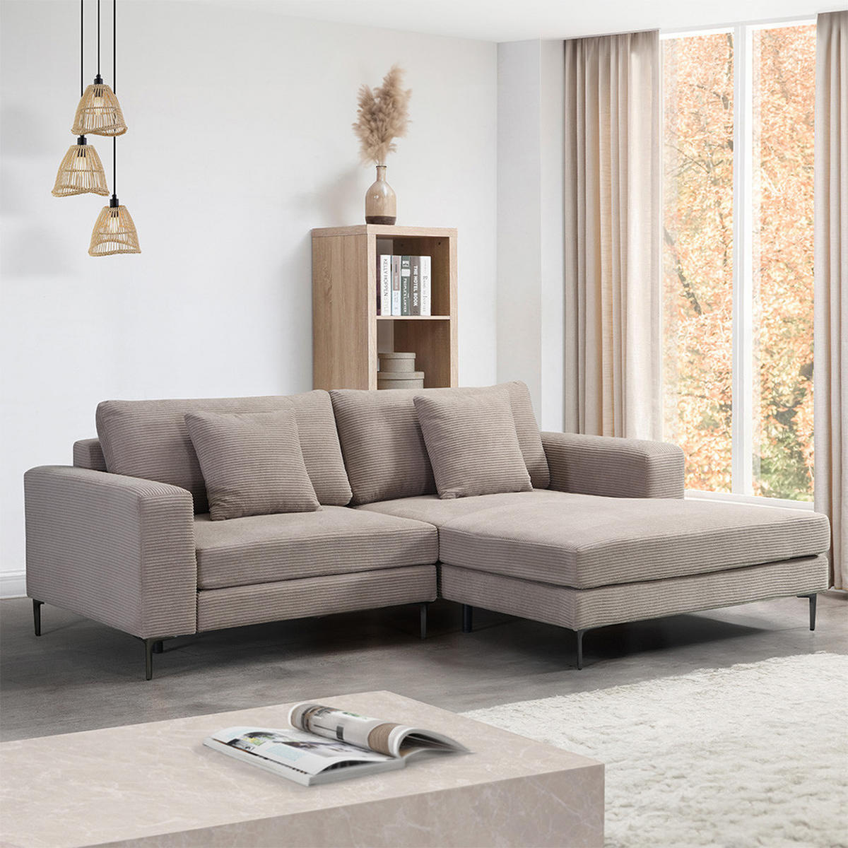 SOFA BELLANO - Beige, M - Rechts - Beige, Holz/Kunststoff (238/188cm) - Home Deluxe