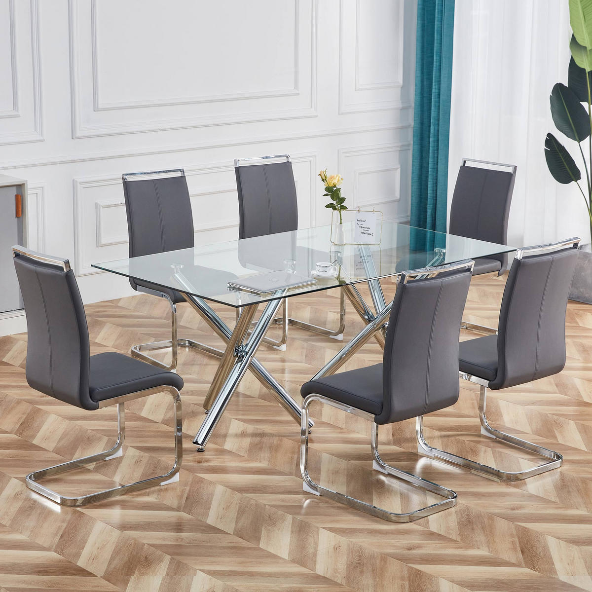 STÜHLE 4er-Set mit Kunstleder, ergonomischem Sitzkomfort, hoher Rückenlehne, verchromtem Metallgestell, grau - Grau, Kunststoff (54/100/42cm) - Luhomfu