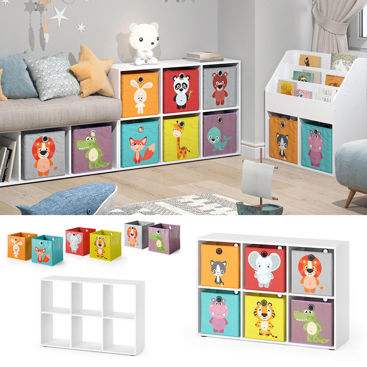 KINDERREGAL Weiß 72 x 107.8 cm mit 6 Faltboxen - Weiß, Holzwerkstoff (72/107.8/29cm) - Vicco