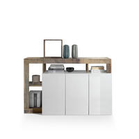 BUFFET 3 Türen Frankfurt - L146 cm - Eichefarben/Weiß, Holzwerkstoff (42/93/146cm) - Calicosy