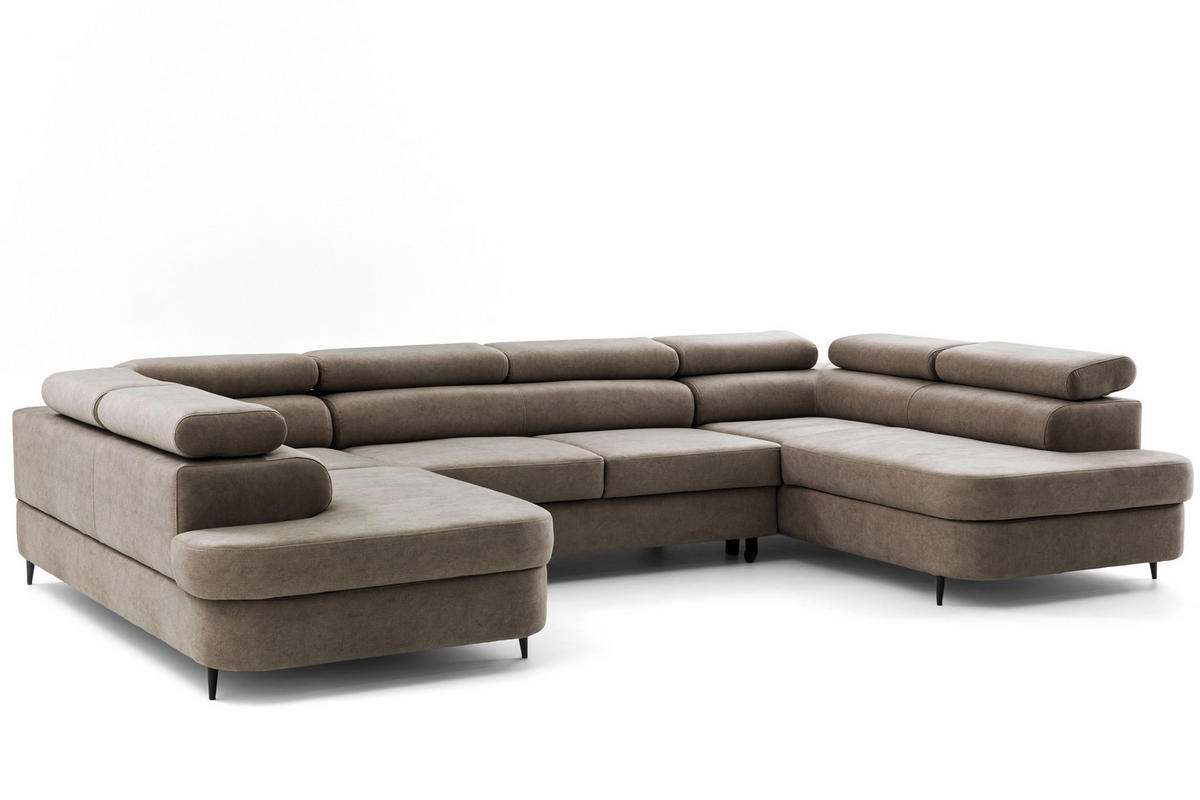 ECKSOFA U-Form PRIAM U2 mit Schlaffunktion 126x270 Velours Beige - Chromfarben/Beige, Holz/Textil (350/91/203cm) - Muffo