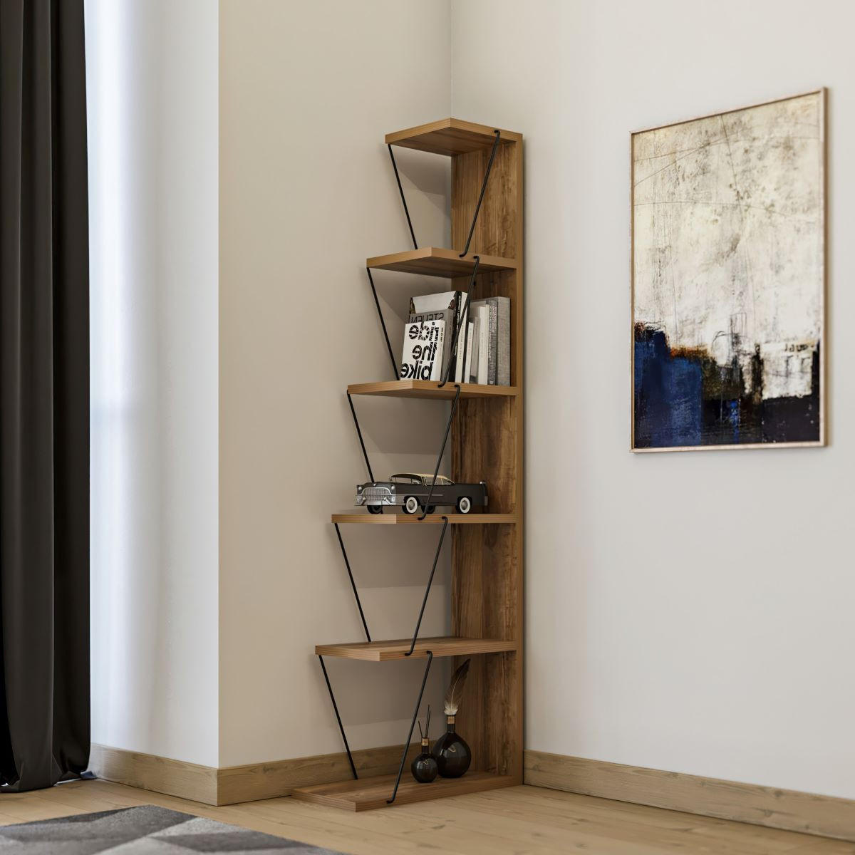 BÜCHERREGAL mit 5 Regalböden - Holzfarben & Schwarz - DELORY - Schwarz, Holz (22/150/50cm) - Vente-Unique