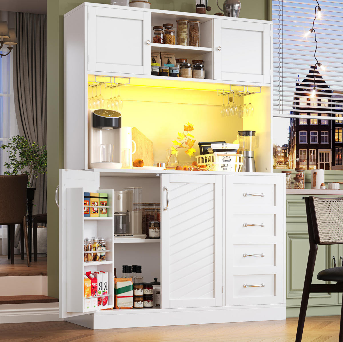 BUFFET 120/40/188 cm aus MDF mit LED-Beleuchtung Weiß - Weiß, Holzwerkstoff (120/188/40cm) - Modenvie