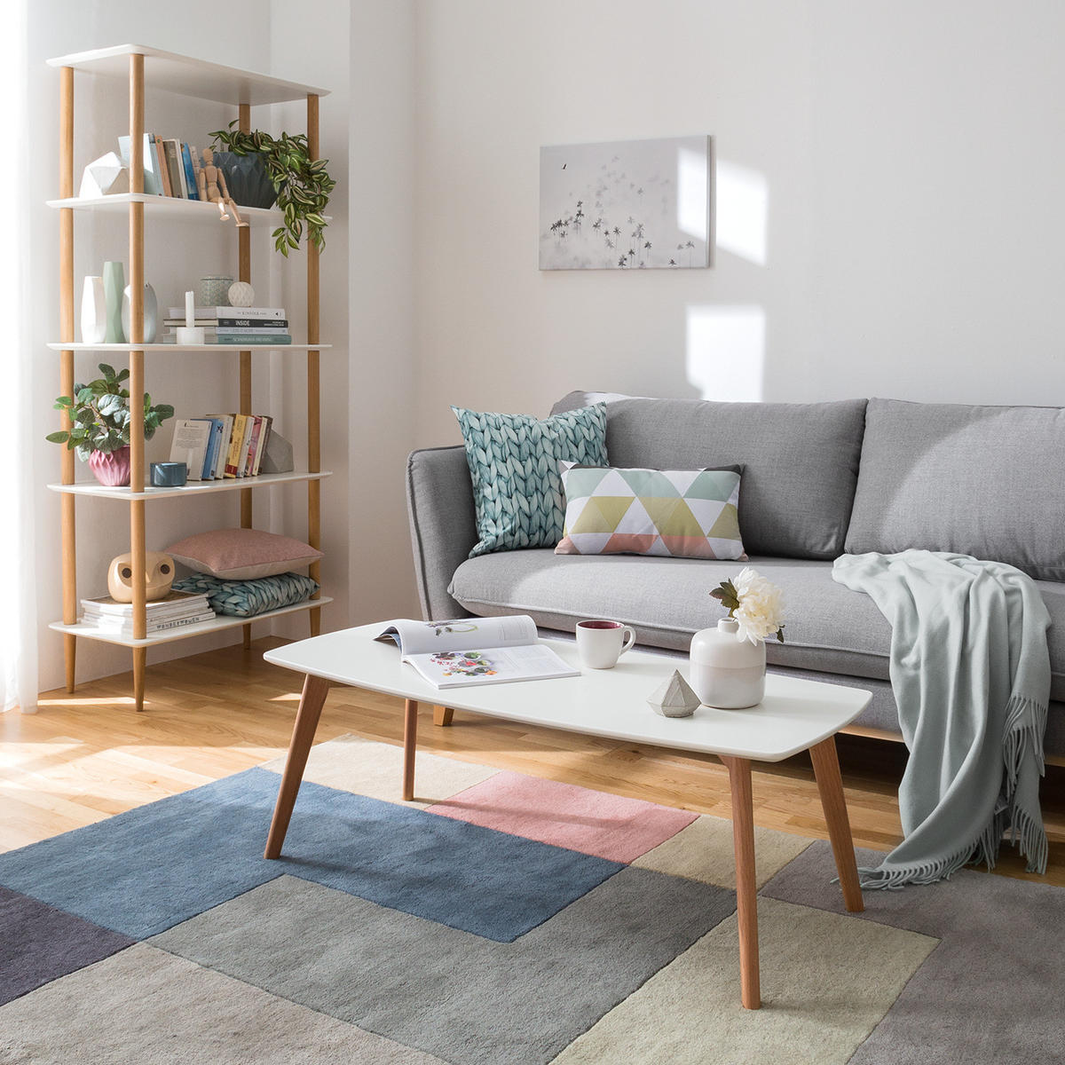 COUCHTISCH - Eiche teilmassiv - Weiß / Eiche - Eichefarben/Weiß, Holz/Holzwerkstoff (50/110/40cm) - home24