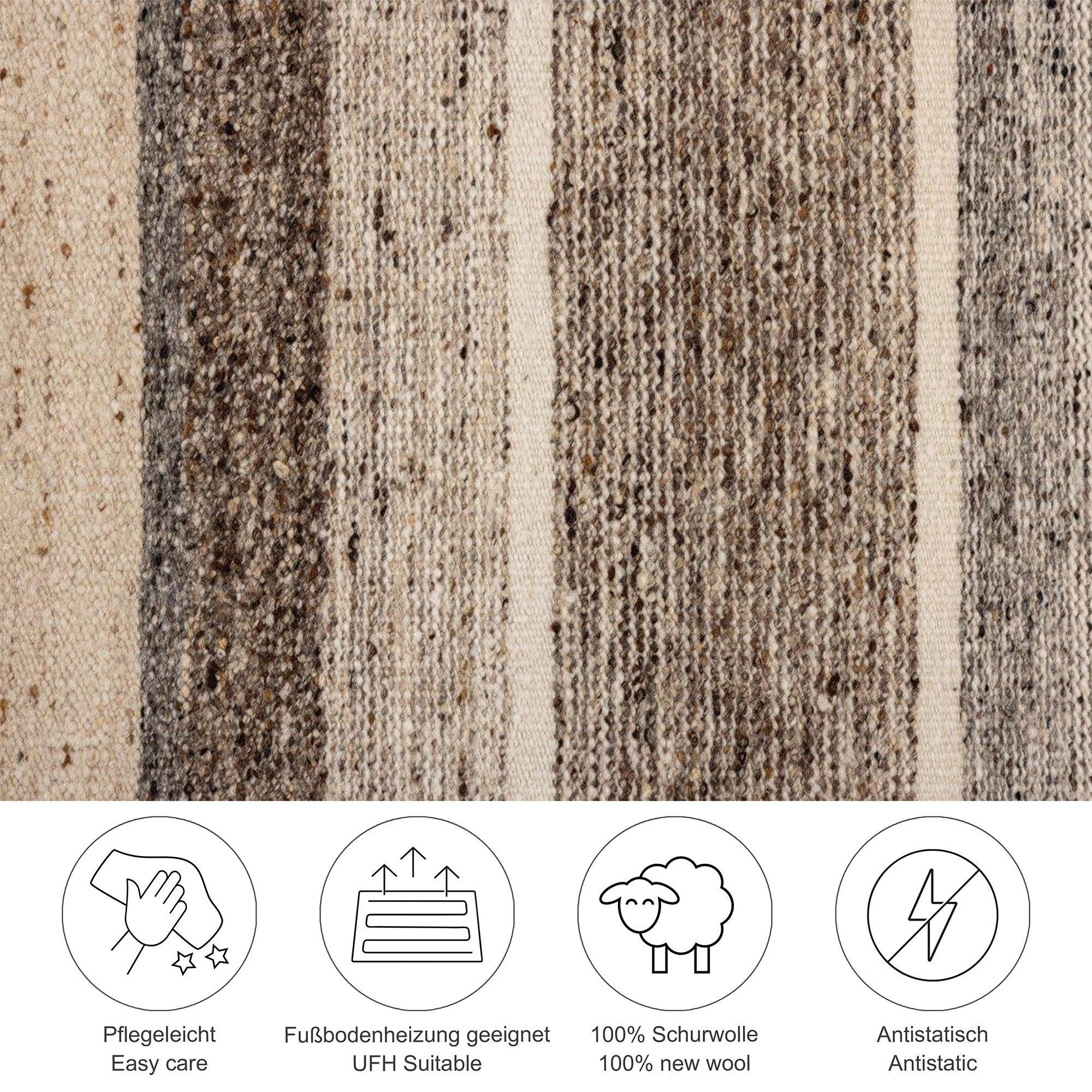 Thumbnail - Theko Handwebteppich, Beige, Textil, Gestreift, Rechteckig, 90x160 cm, für Fußbodenheizung geeignet, Teppiche & Böden, T...