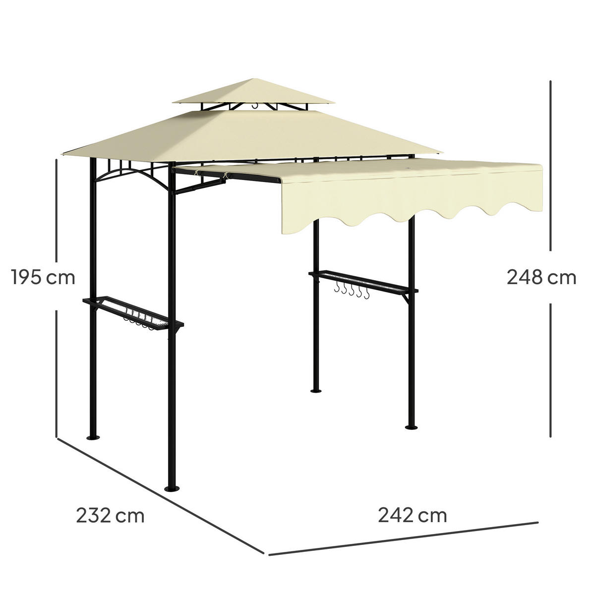 GRILLPAVILLON 242x232x248 cm wasserabweisend flammhemmend Gartenpavillon mit Doppelschichtdach Beige - Beige, Metall (242/248/232cm)