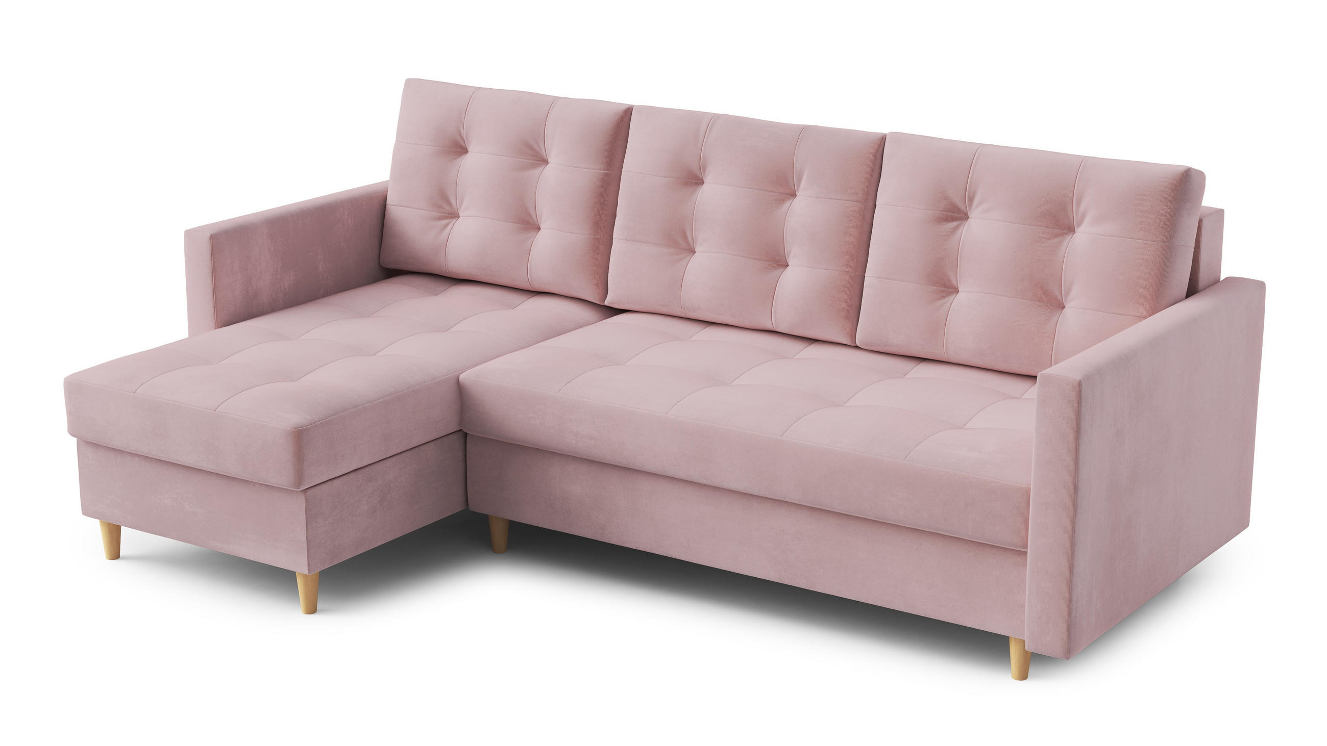 ECKSOFA DIVO Kronos L-förm, Schlaffunktion, elegantes Design, hochwertige Materialien, lose Rückenkissen, freistehend, LINKS 144x224x95 cm Pink - Pink, Holz/Textil (144/224cm) - DomoHome