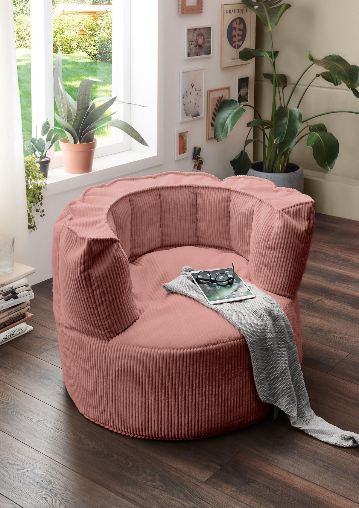 SITZSACK Snuggle in Rosa - gemütliches Design - Top Qualität für Ihr Zuhause B/H/T: 95x65x95 cm - Rosa, Naturmaterialien (95/65/95cm)