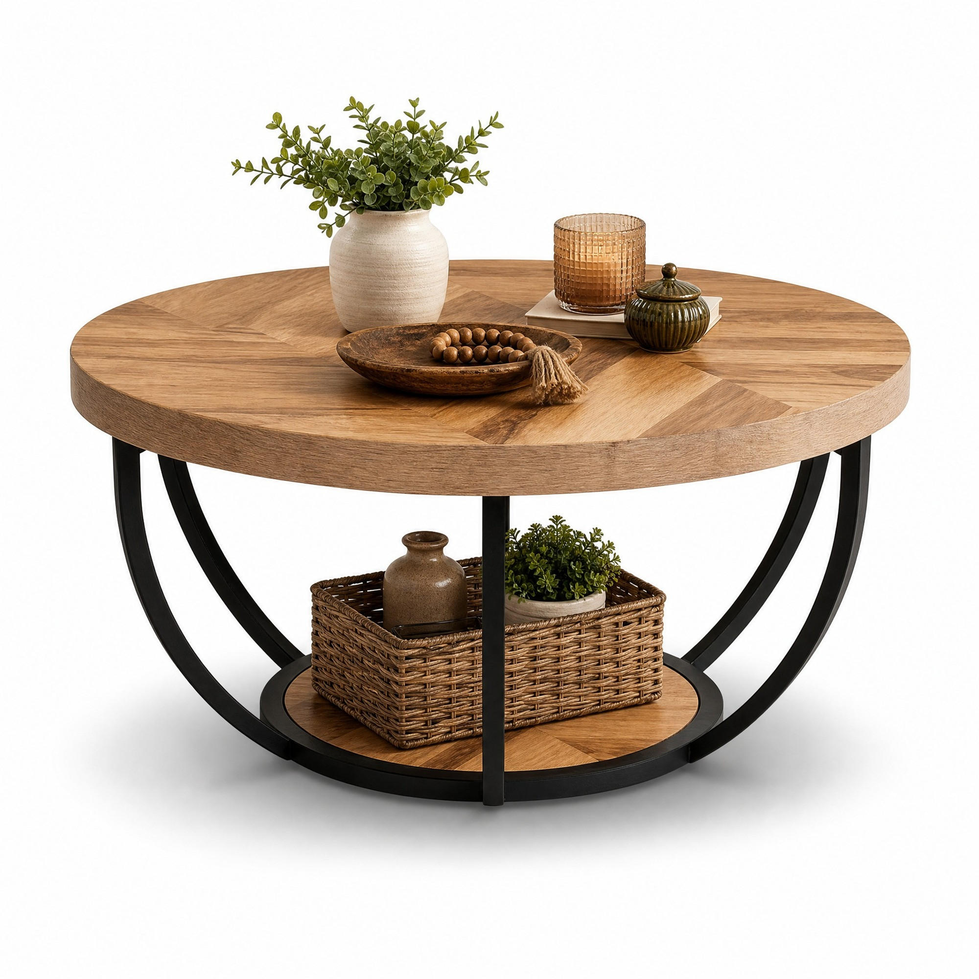 COUCHTISCH 80/80/45 cm Holzfarben aus Holz und Metall mit 2 Ebenen - Eichefarben, Metall (80/80/45cm) - OKWISH