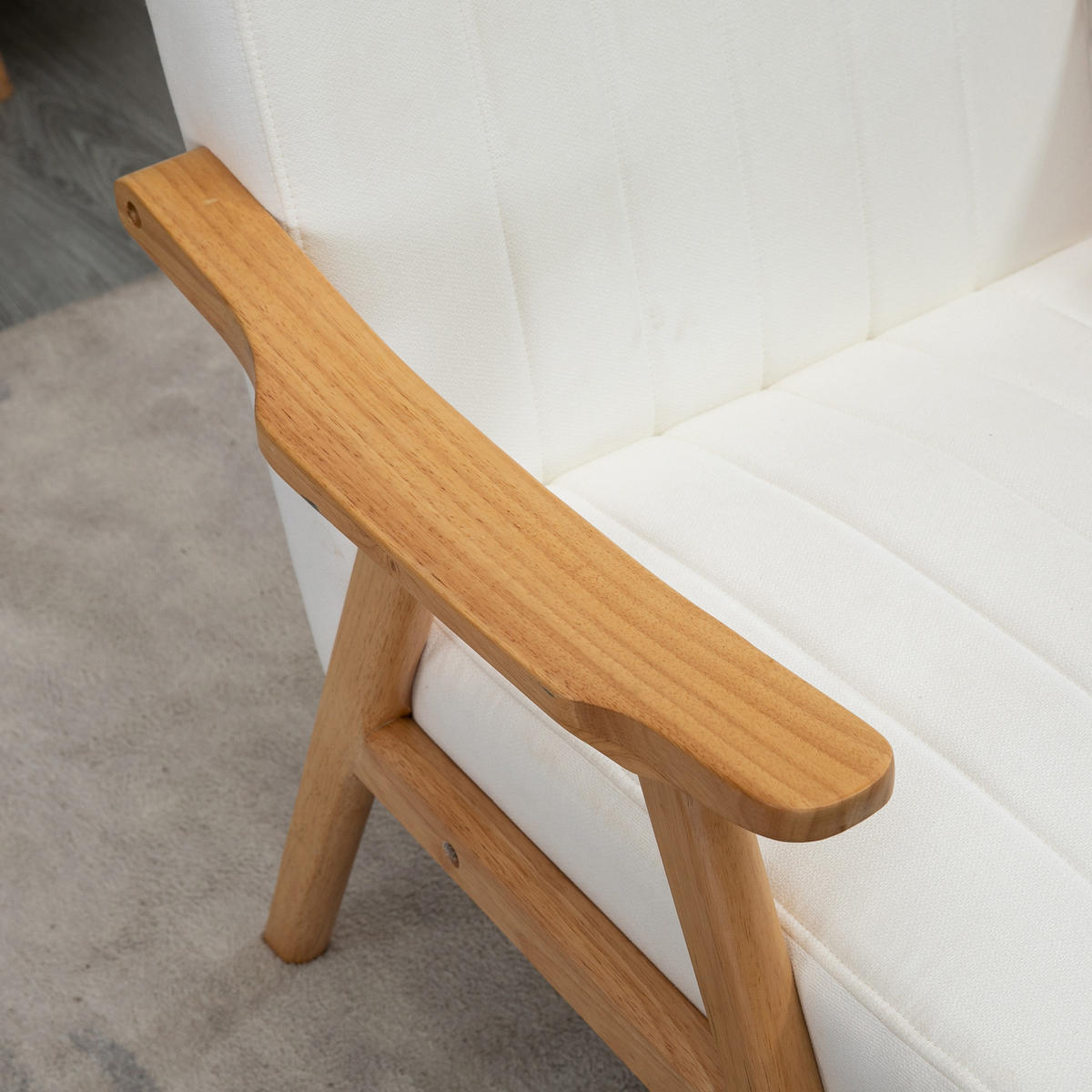 POLSTERSESSEL Wohnzimmersessel mit Armlehnen Kautschukbaumholz Farbe: Creme - Creme, Kunststoff (74/82/68cm) - HOMCOM