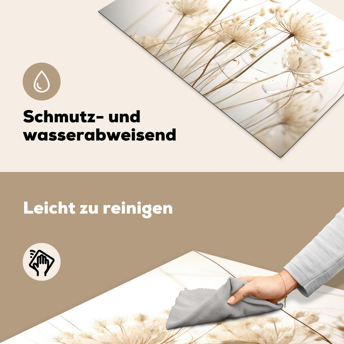 HERDABDECKPLATTE Blumen - Weiß - Sonnenlicht 83x51 cm - Ecru, Kunststoff (83/0.2/51.5cm) - MuchoWow