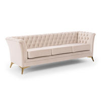 CHESTERFIELD-SOFA 3-sitzer Whitby Beige Samt mit goldenen Füßen - Beige/Goldfarben, Holz/Textil (237/78/82cm) - S-Style Möbel
