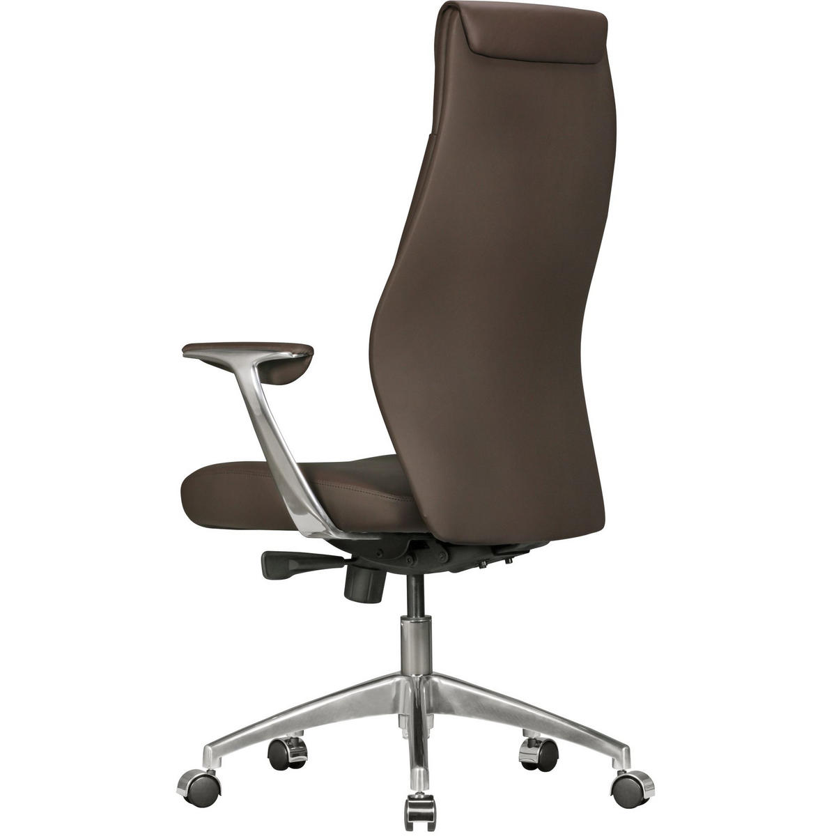CHEFSESSEL Echtleder mit 3-Stufen-Synchronmechanik und Aluminiumfußkreuz TEMZA, Braun 67x58x125 cm - Silberfarben/Braun, Leder/Metall (67/125/58cm) - KADIMA DESIGN