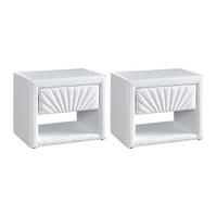 2ER-SET Nachttische - 1 Schublade und 1 Ablage - Kunstleder - Weiß - ULAMI - Weiß Hochglanz, Leder (50/41/35cm) - Vente-Unique