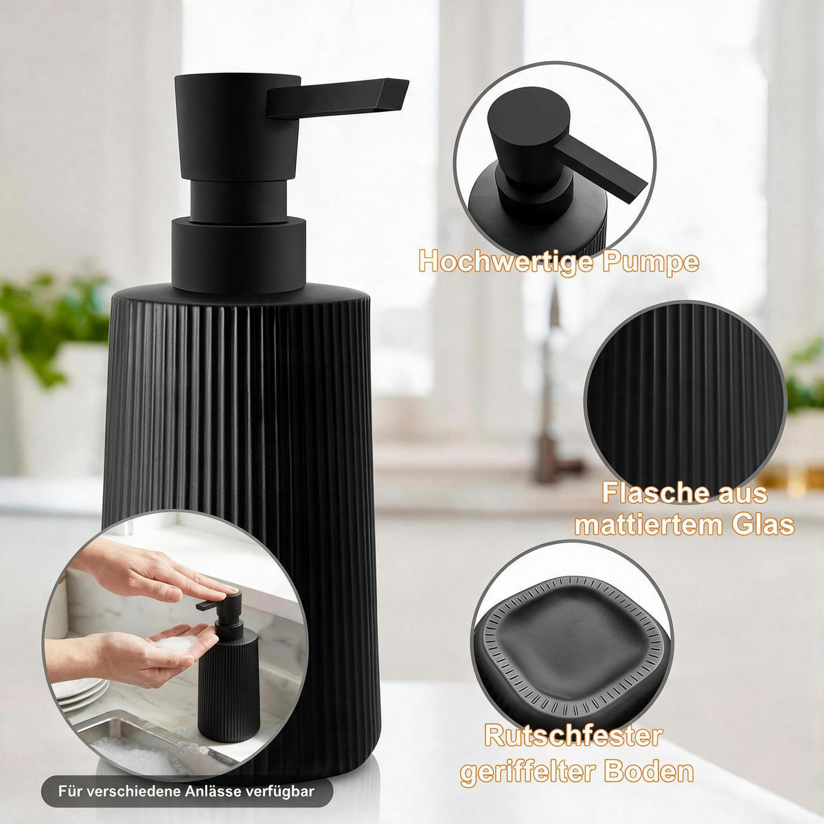 KÜCHENHELFER-SET, praktisches Küchen‑Zubehör‑Set mit Mülleimer, Seifenspender und Reinigungstüchern für die Küche im Haushalt - Schwarz, Kunststoff - Joyfair