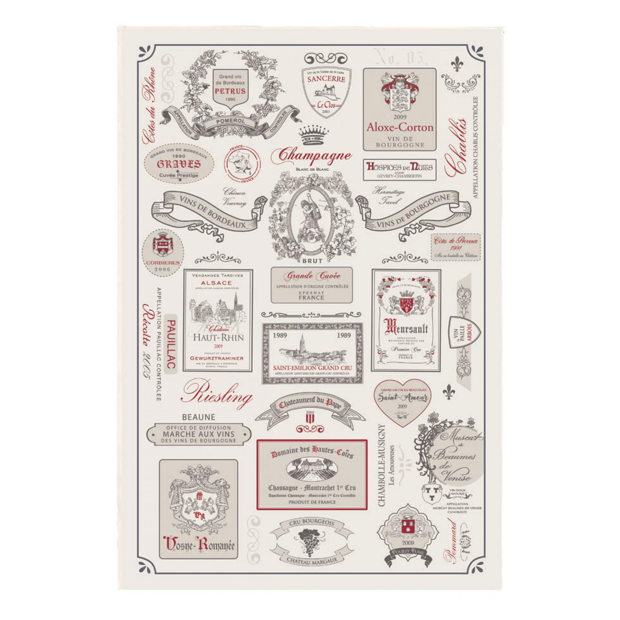 GESCHIRRTUCH Étiquettes de vins ekrü 48 x 72 cm - Weiß, Textil (72/48cm) - Winkler