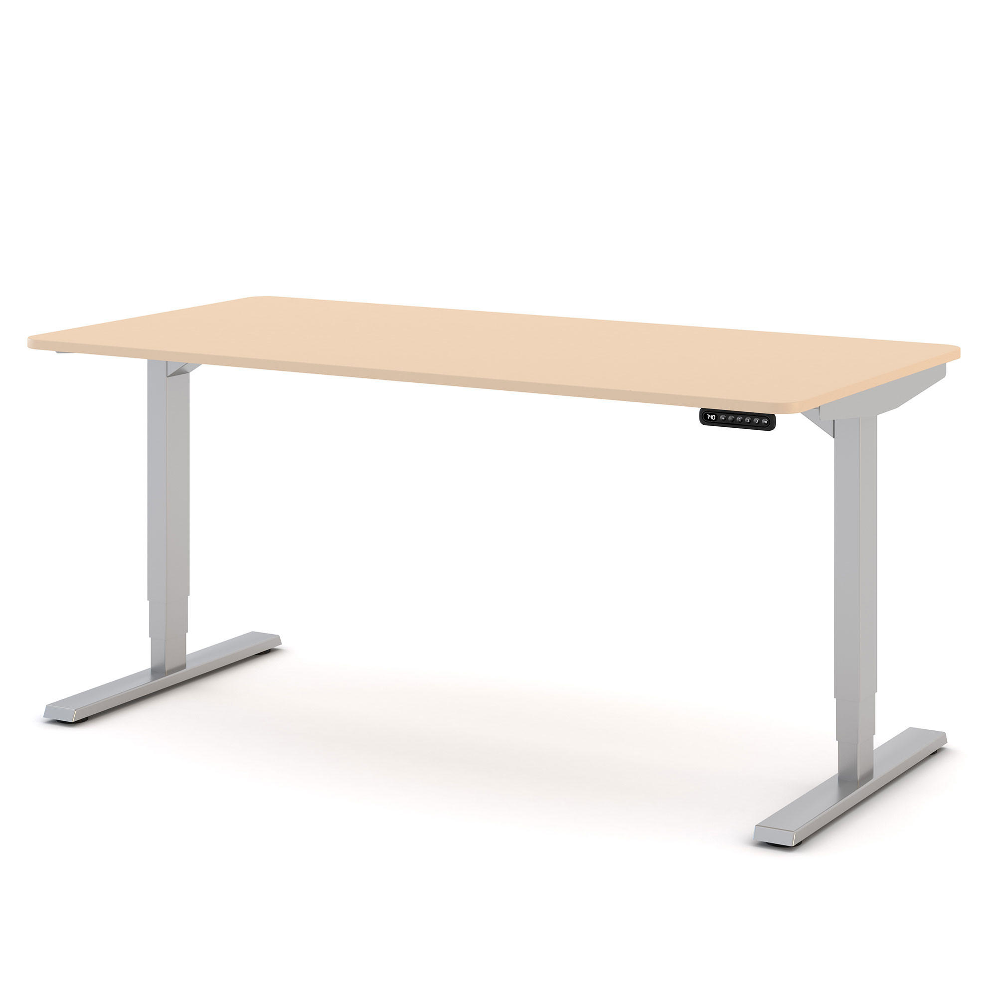SCHREIBTISCH Elektrisch höhenverstellbarer Schreibtisch Y-Line Curved Kiesel Weißaluminium 180/80/62-127cm - Weiß Hochglanz/Beige, Holzwerkstoff/Metall (80/180/127cm) - ASSMANN