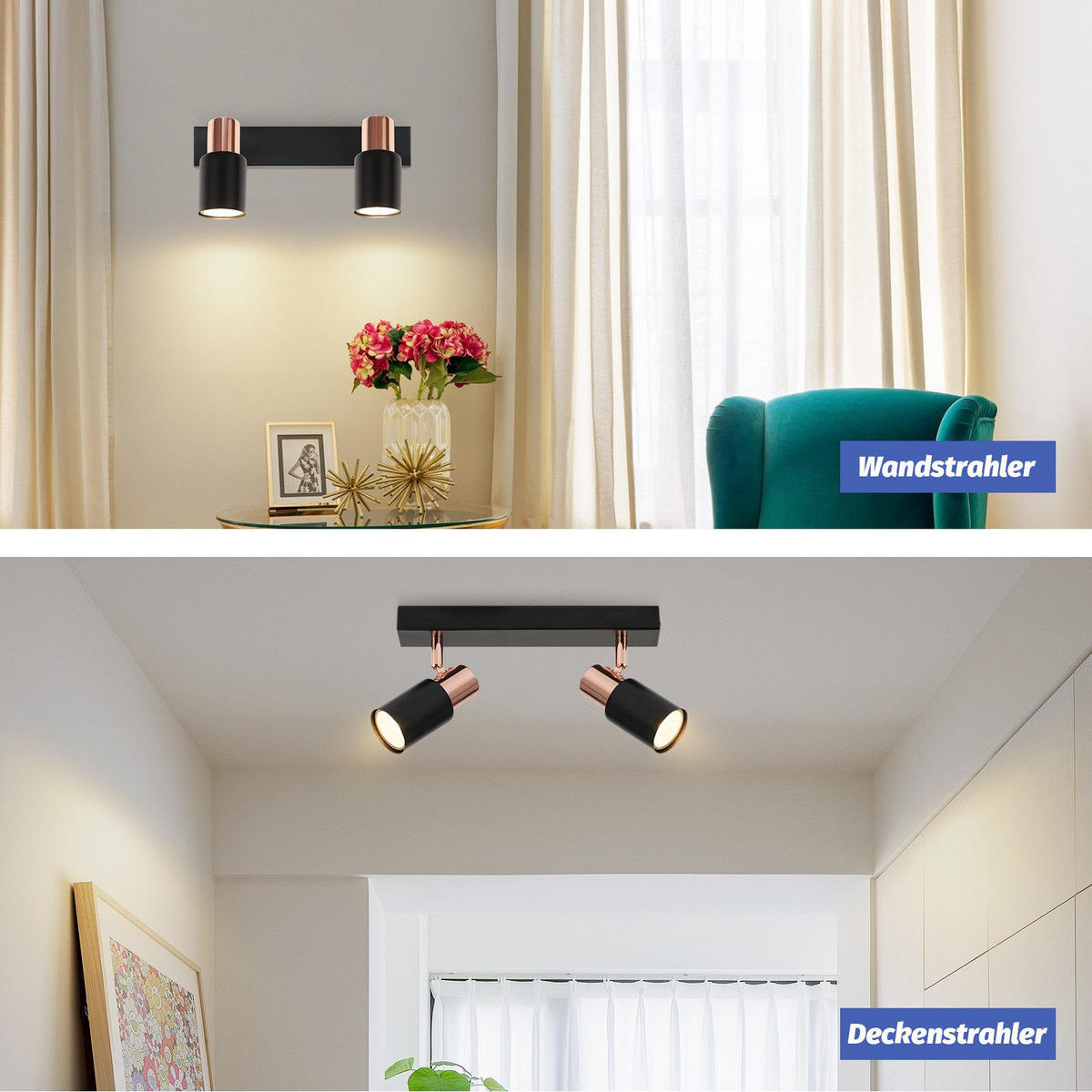 STRAHLER Albstadt 2-flammig 28/5.5/15.5 cm - Schwarz, Metall (28/5.5/15.5cm) - Nettlife
