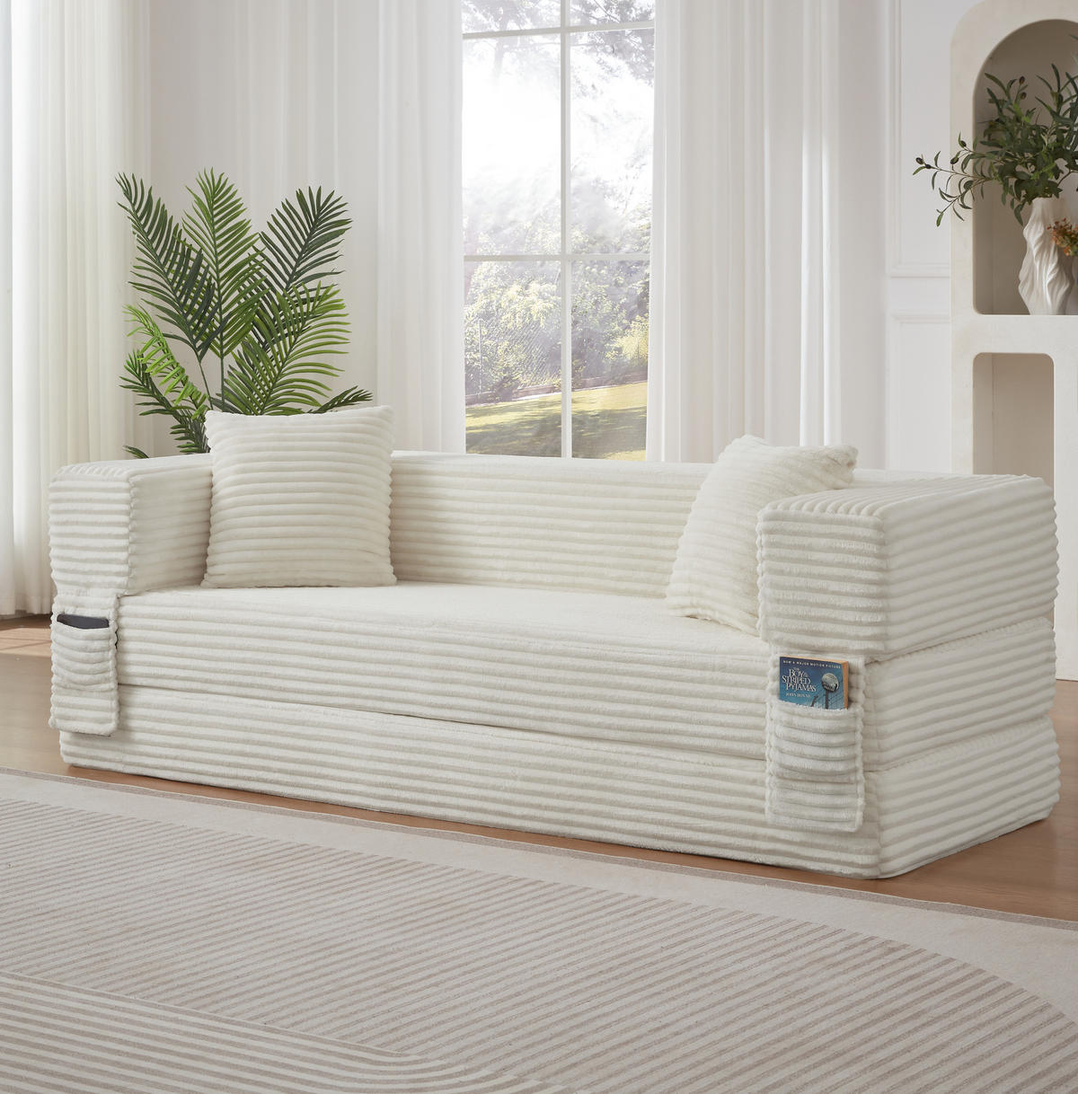 SOFA in Cordoptik mit Schlaffunktion Weiß - Weiß, Kunststoff (76/60/200cm) - Meubliv