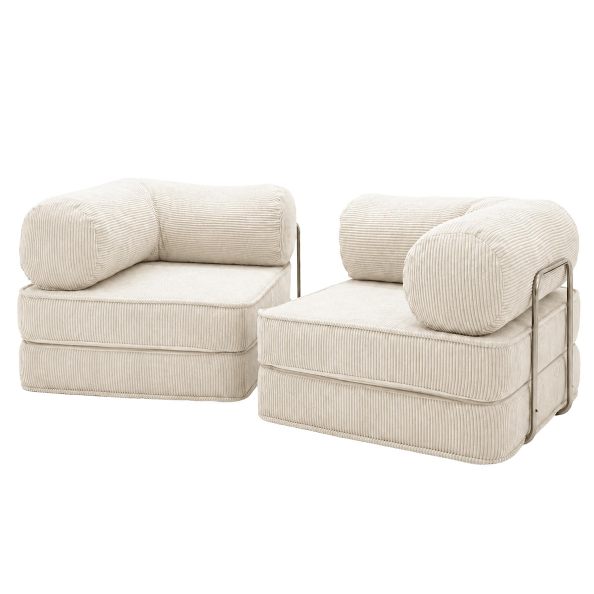 SOFA SURB Duo 100 Schlafsofa 2-Sitzer Creme 200/100 cm - Chromfarben/Creme, Textil/Metall (200/70/100cm) - SURB