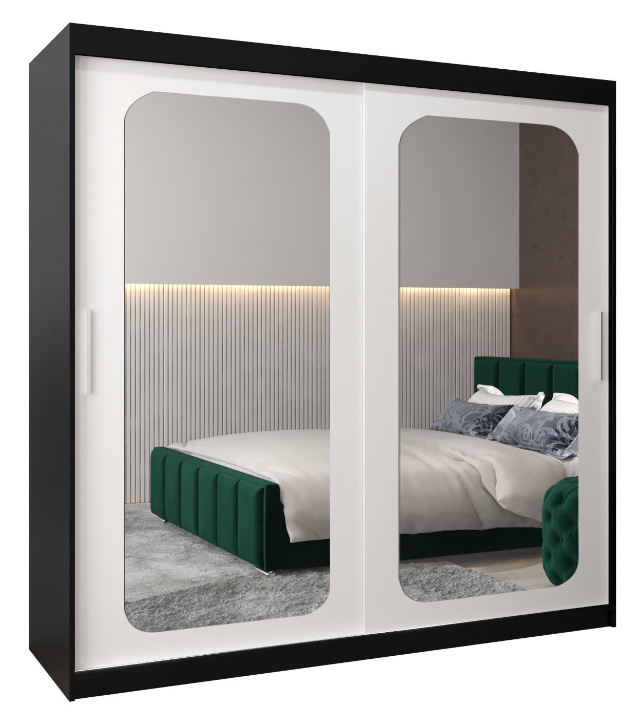 Abiks Möbel Schwebetürenschrank Schwarz, Weiß 200x200x62 cm