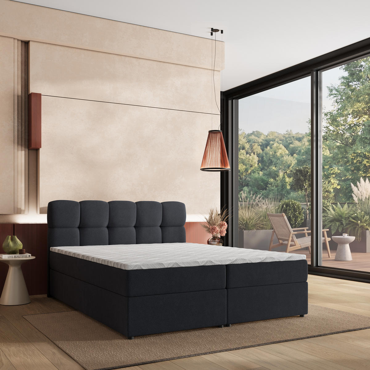 BOXBETT MERU 160x200 cm mit Matratze und Topper - Schwarz - Schwarz, Holz (160/200cm) - MASSENO