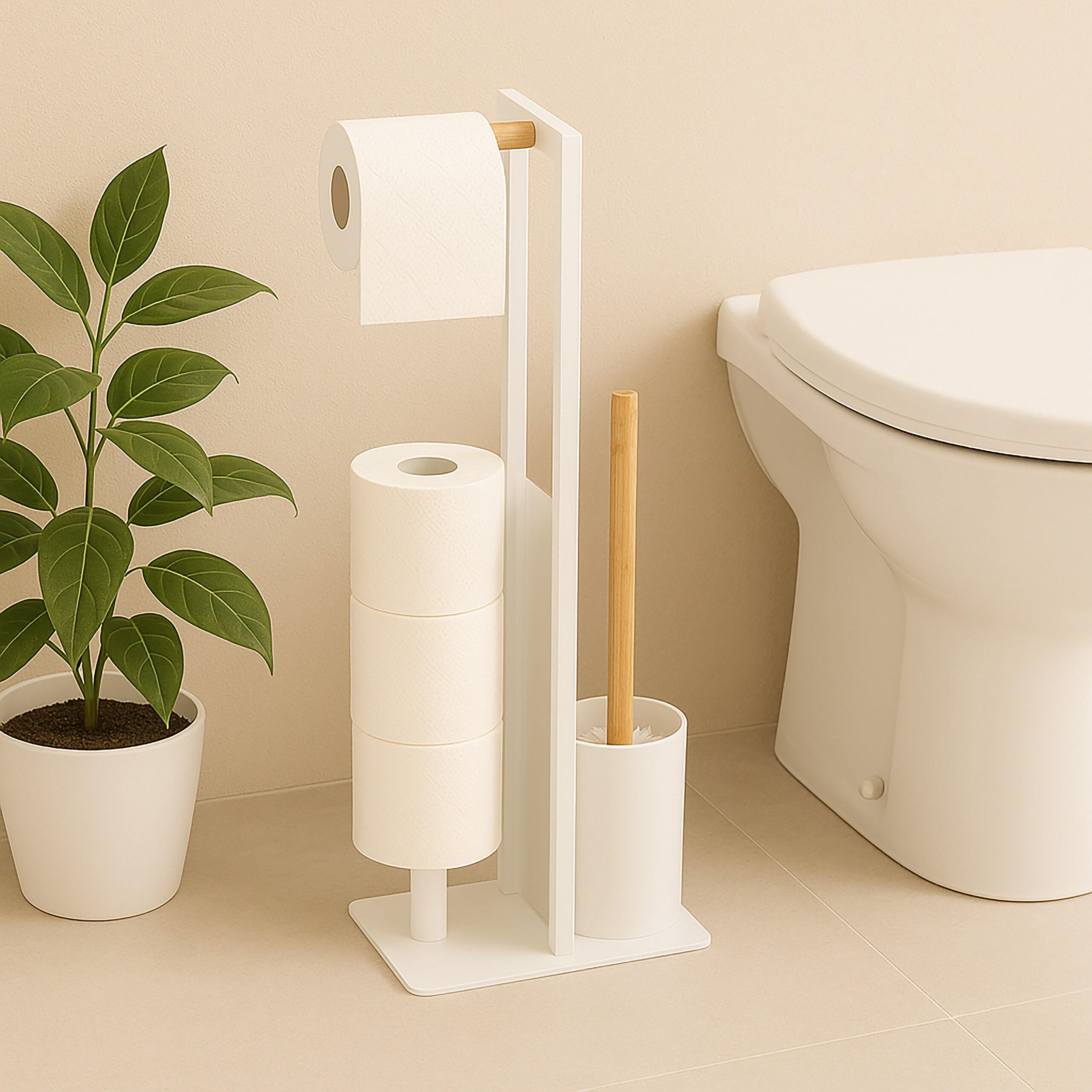 WC-GARNITUR - Weiß, Holz/Kunststoff (21/65/18cm) - Relaxdays