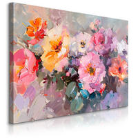 LEINWANDBILD für Wohnzimmer bunte Blumen Malarei 120cm x 80cm - Blau/Beige, Textil (120/80cm) - Muralo