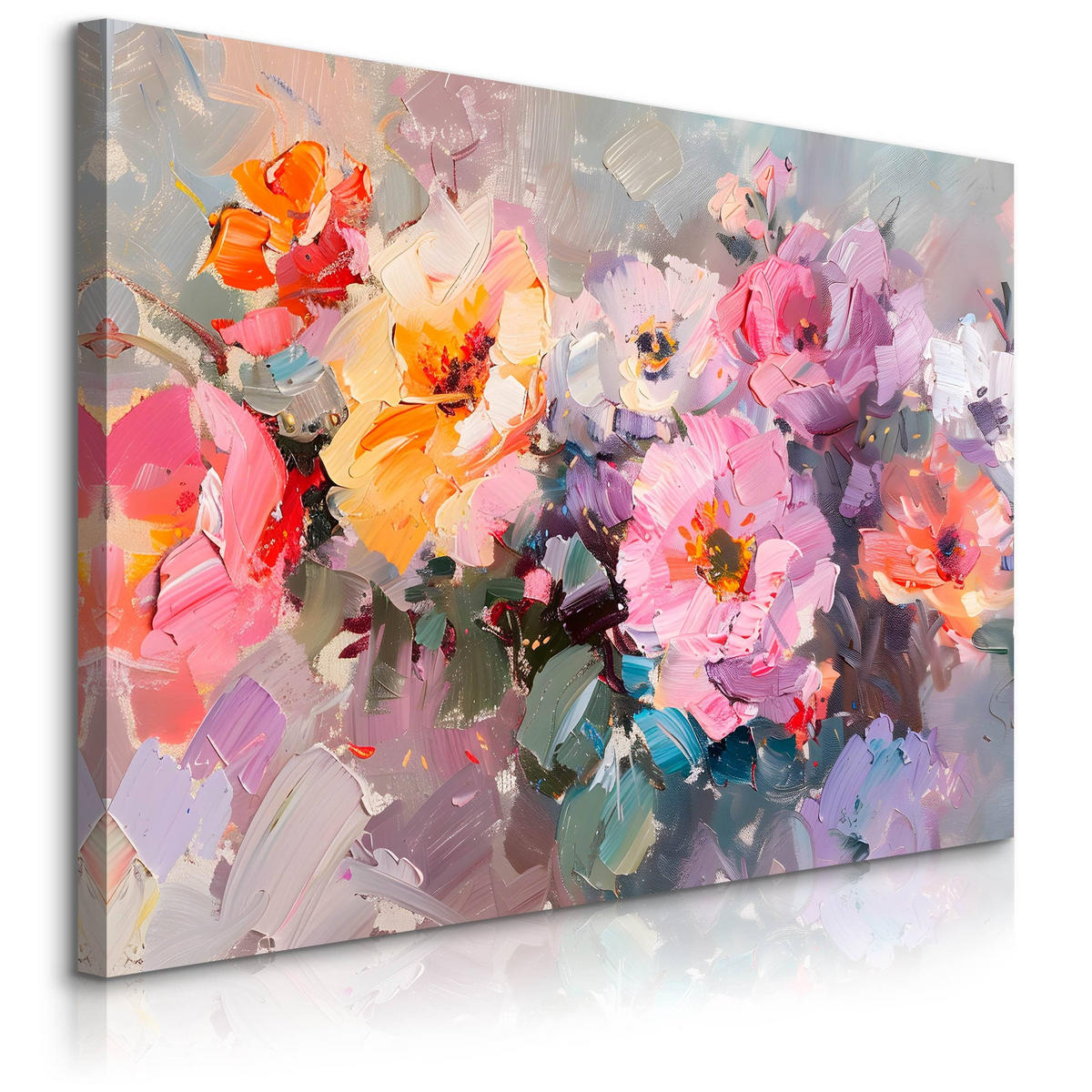 LEINWANDBILD für Wohnzimmer bunte Blumen Malarei 120cm x 80cm - Blau/Beige, Textil (120/80cm) - Muralo