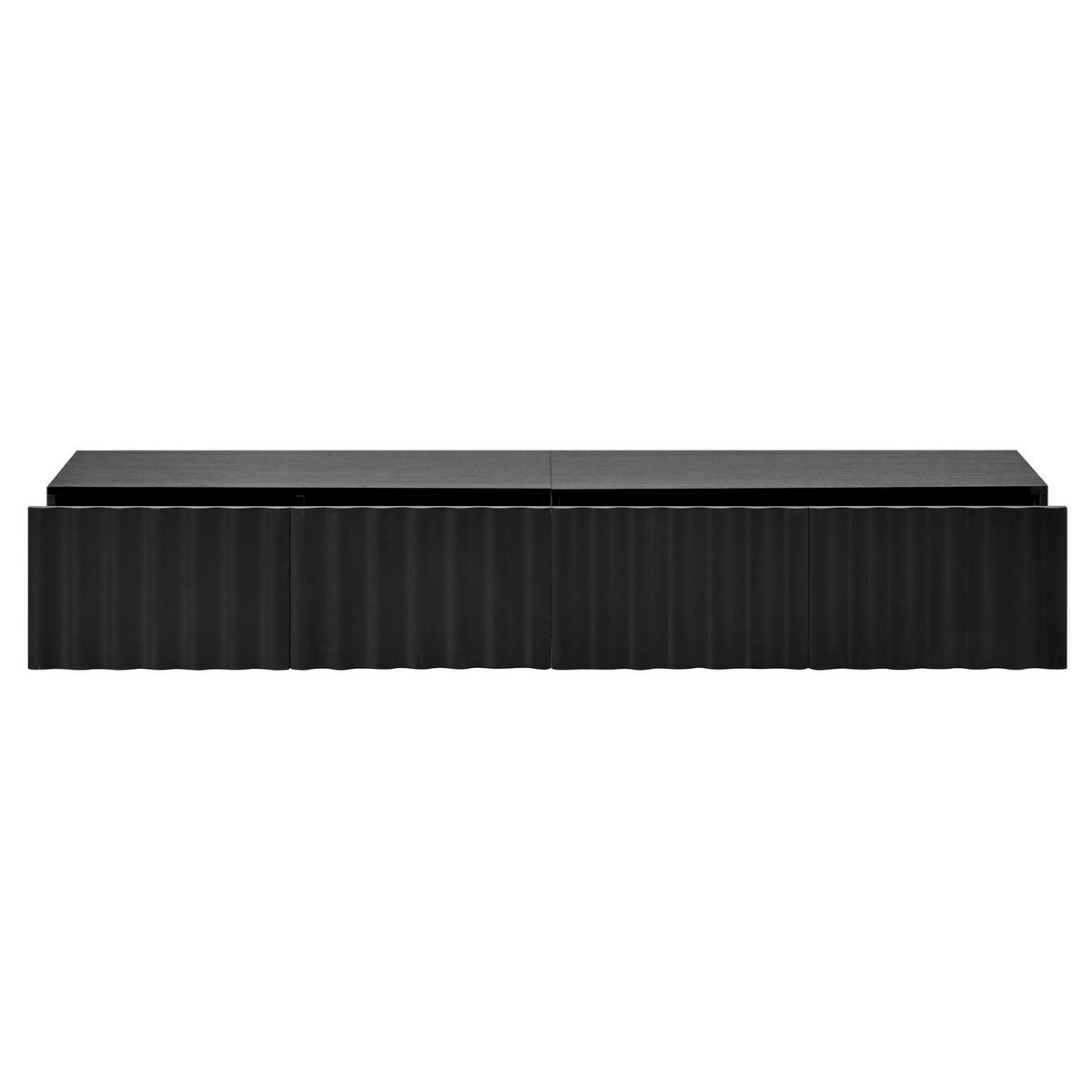 LOWBOARD Moderner TV-Schrank mit Wellen-Front, Push-to-Open, Schubladen, großer Ablagefläche, Holzwerkstoff - Schwarz, Holzwerkstoff (200/35/40cm) - EVRYAE