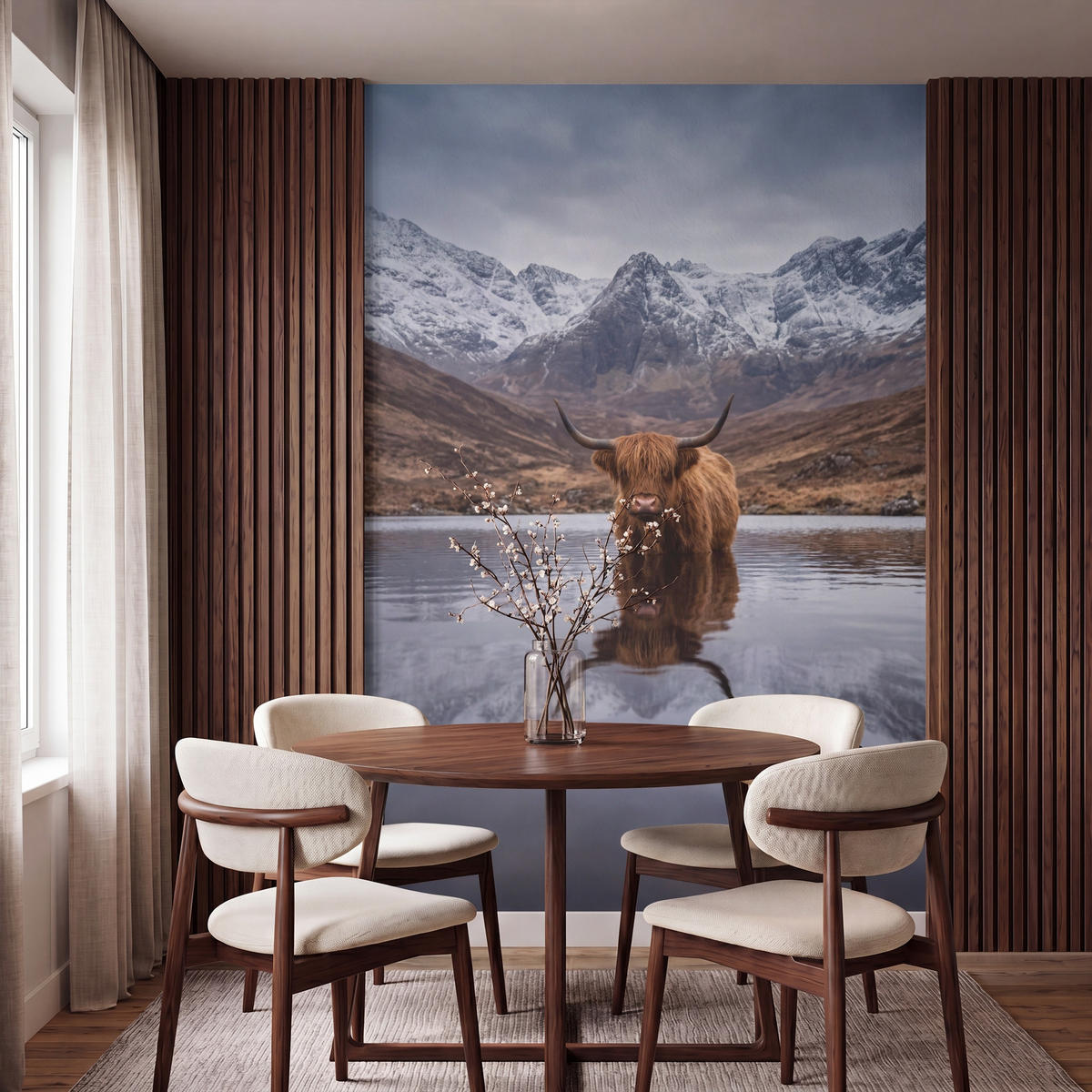 TAPETE - Schottischer Hochländer - Braun - Wasser - 140x200 cm - Braun, Papier (140/200cm) - OnlyWow
