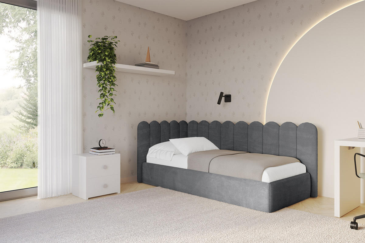 EINZELLBETT Jugendbett mit Bettkasten, Rechts - ARTY 90x200 Dunkelgrau - Schieferfarben, Holzwerkstoff/Textil (90/200cm) - ALTDECOR