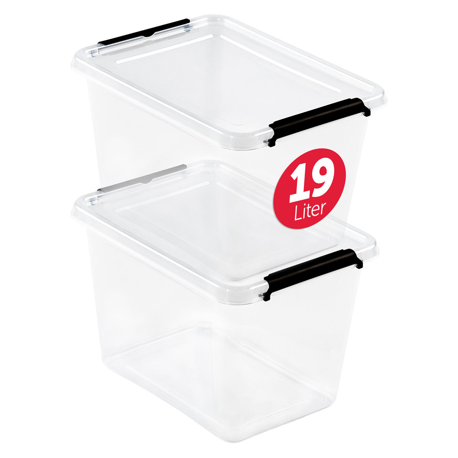AUFBEWAHRUNGSBOXEN mit Deckel 19l im 2er Set - Transparent, Kunststoff (29/26.5/39cm) - BOXXivo