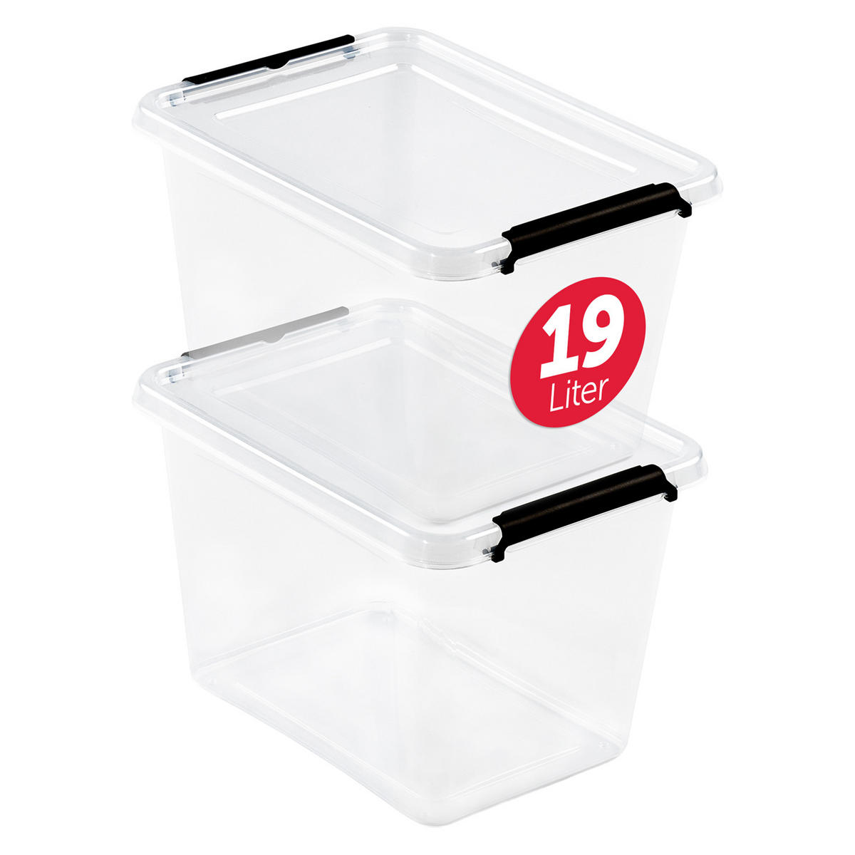 AUFBEWAHRUNGSBOXEN mit Deckel 19l im 2er Set - Transparent, Kunststoff (29/26.5/39cm) - BOXXivo