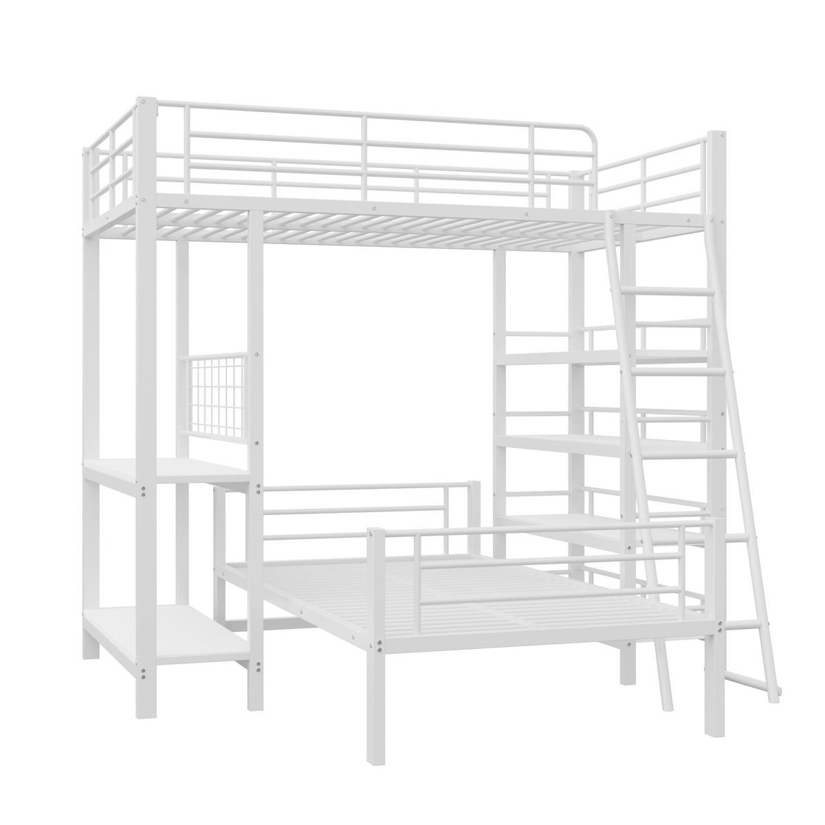 ETAGENBETT aus Metall 90x200 cm Weiß mit Ablagefächern, trennbarer Funktion und Lattenrost - Weiß, Metall (140/200cm) - Modfu
