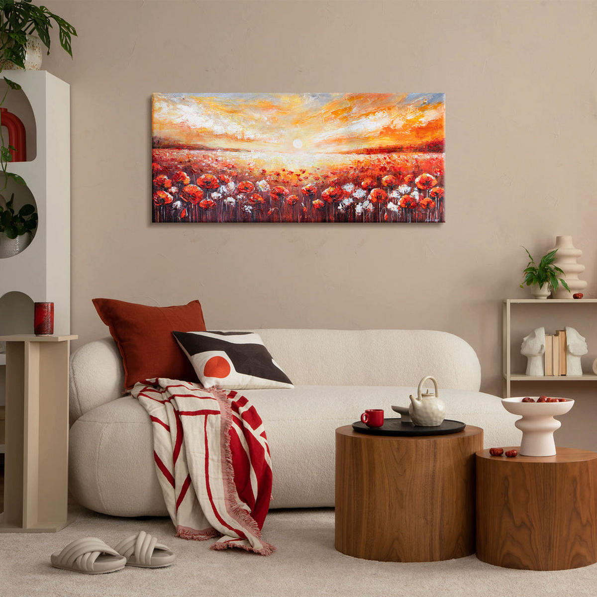 GEMÄLDE Scharlachrote Mohnblumen auf Keilrahmen 115x50 cm - Rot, Holz (115/50cm) - YS-art gallery