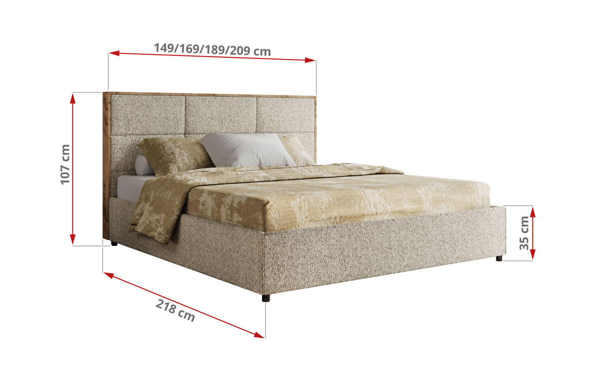 POLSTERBETT LERIO CLASSIC 140/200 - Dunkelbeige Strukture - ohne Matratze - Bronzefarben, Textil (140/200cm) - MKS